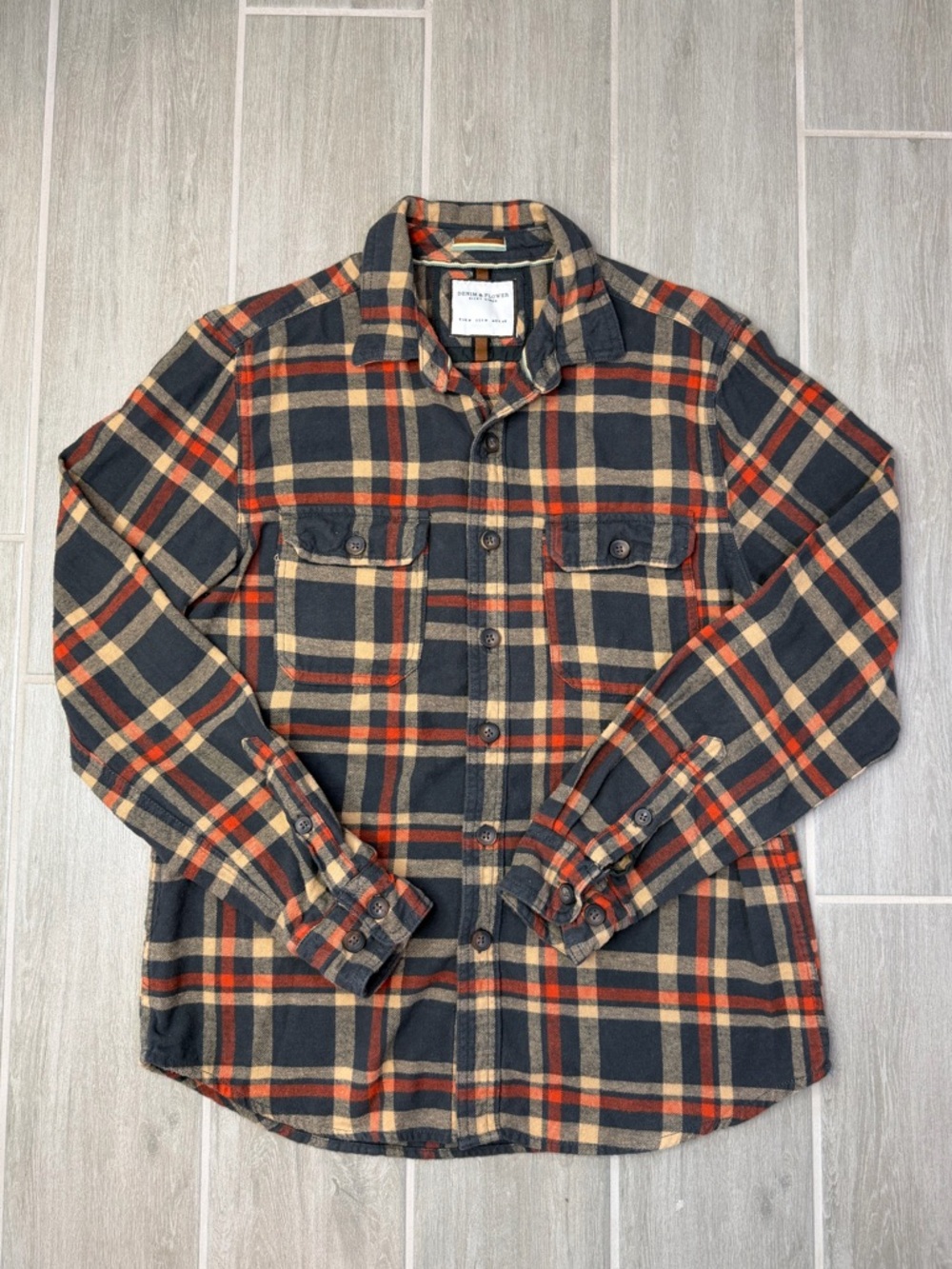 Denim & Flower Ricky Singh Men's Plaid Button-Down Shirt - Black, Tan & Orange